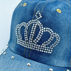 Rhinestone Crown Distressed Baseball Cap Casual Sun Hat