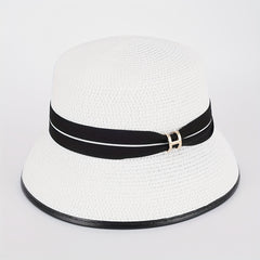 Straw Bucket Hat Strap Decor Classic Sunscreen Basin Hat Women