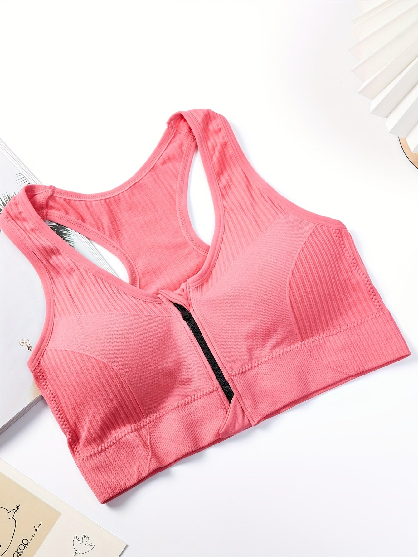 Racerback Zip Sports Bra Breathable Workout Tank Bra
