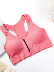 Racerback Zip Sports Bra Breathable Workout Tank Bra