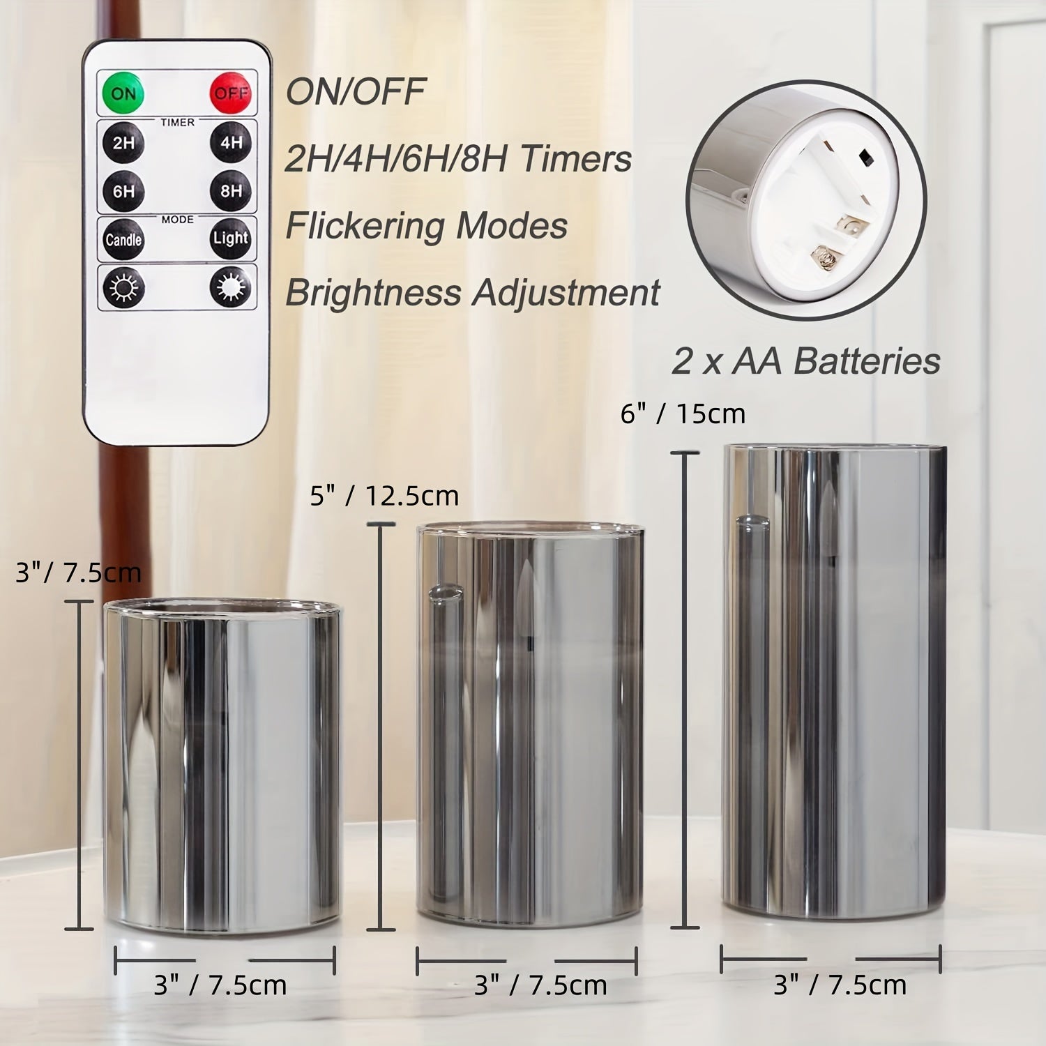 8 Mode Remote Control Gray Electronic Candle Lamp