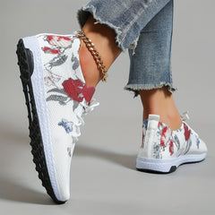 Women's Floral Sneakers Lace Up Non slip Casual Shoes