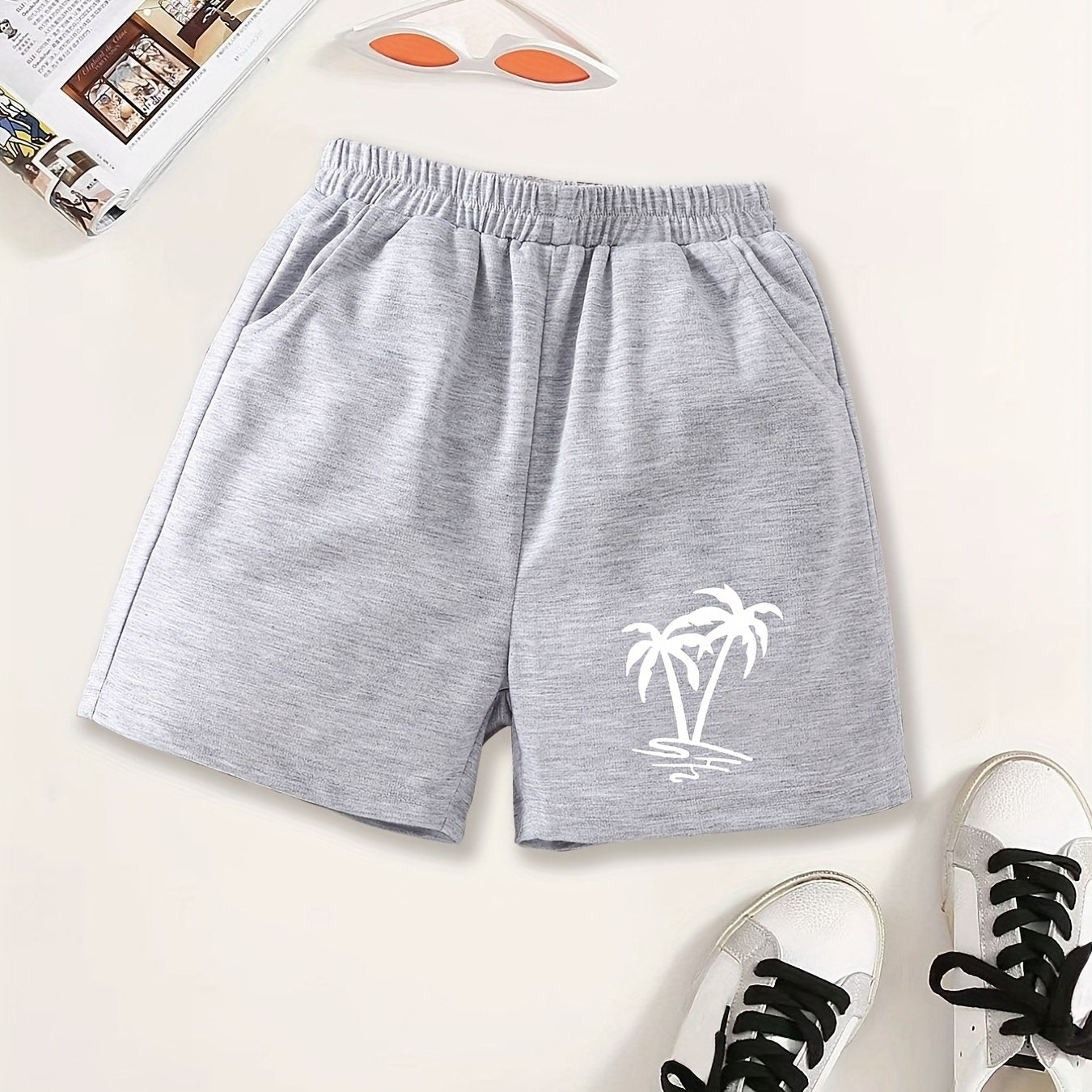 Girls Trees Print Casual Sweat Shorts Elastic Waist Work Out Shorts