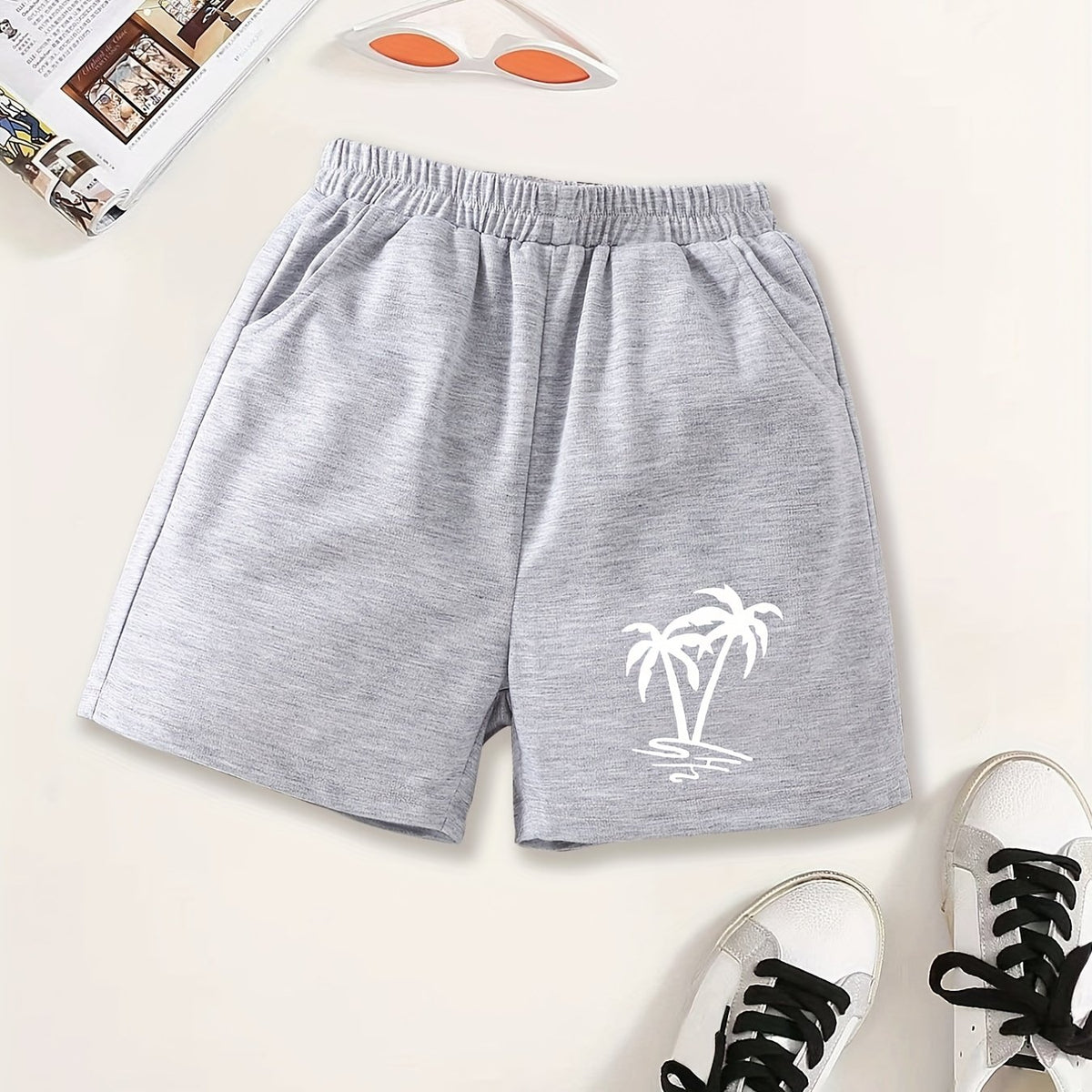 Girls Trees Print Casual Sweat Shorts Elastic Waist Work Out Shorts