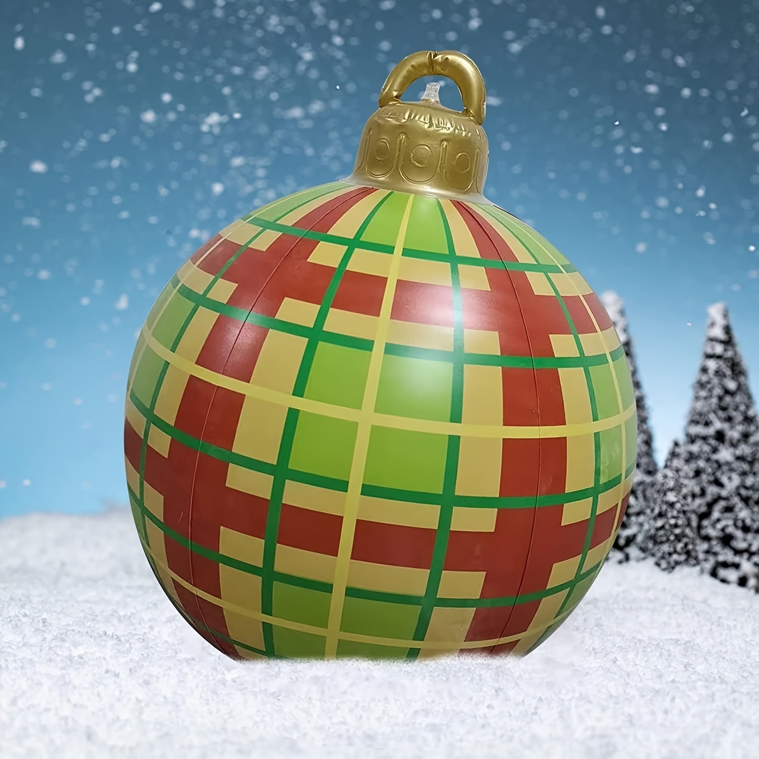 Christmas Outdoor Inflatable Ball 23.6 Inch Green Yellow Red Striped Tree Decor