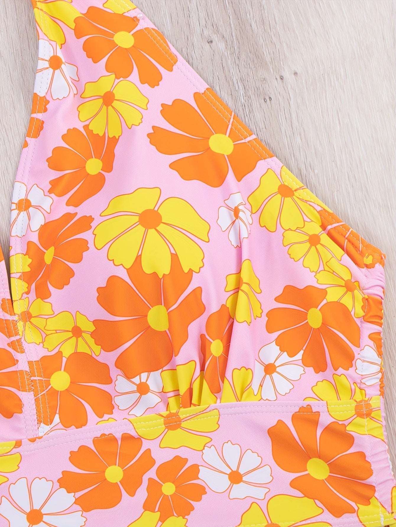  Daisy Print Lace Up Bikini Set