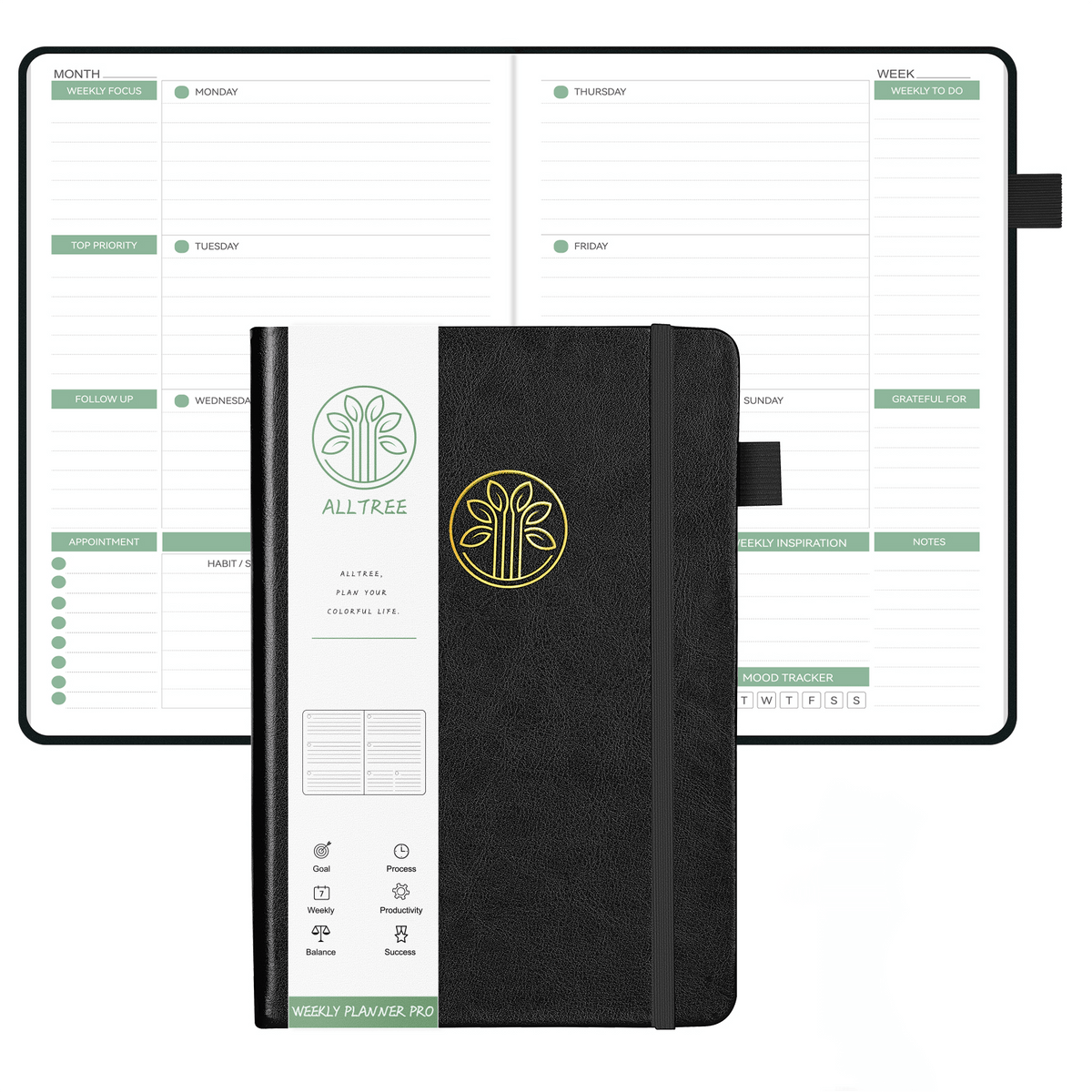 Undated Weekly & Monthly Planner Hardcover Notebook