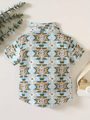 Western Cow Head Print Button Down Shirt Baby Boys Tee Top