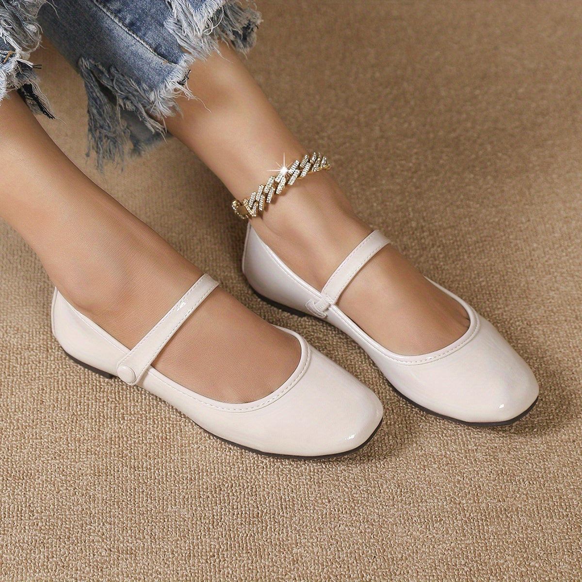 Women's Square Toe Patent Leather Mary Jane Flats