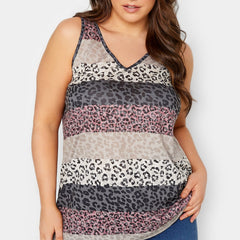  Colorblock Leopard Print V Neck Tank Top