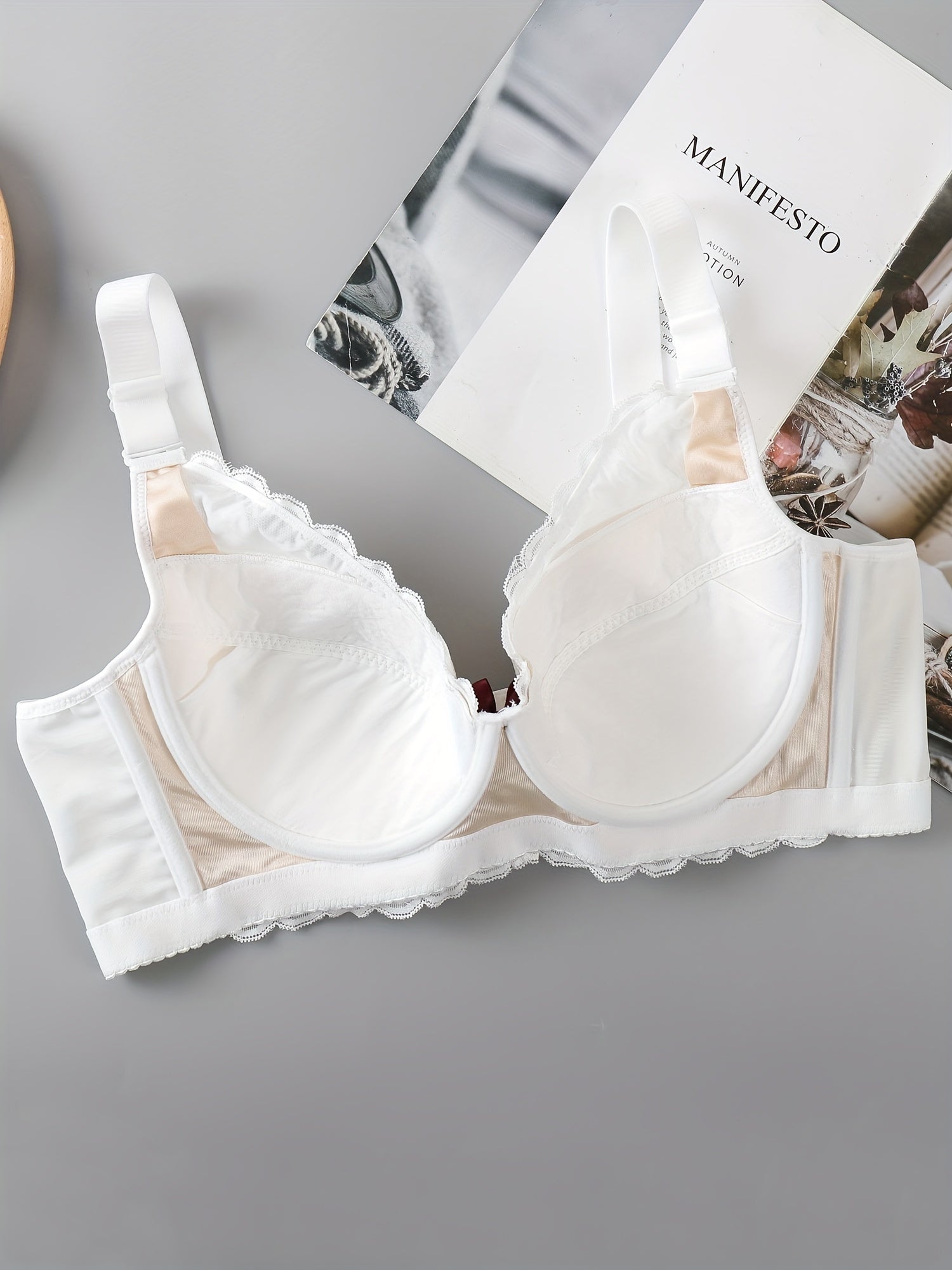  Bra Women's Plus Floral Lace Push Up Bow Front Soft Underwire Bra