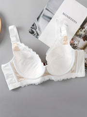 Bra Women's Plus Floral Lace Push Up Bow Front Soft Underwire Bra