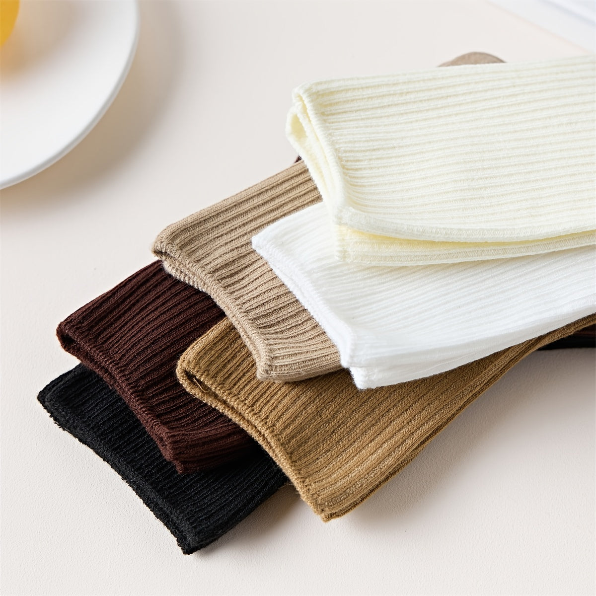 Women's Solid Ribbed Crew Socks Soft & Comfy Mid Tube Stockings