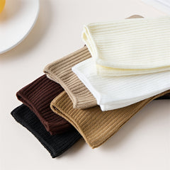 Women's Solid Ribbed Crew Socks Soft & Comfy Mid Tube Stockings