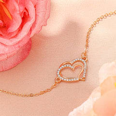 Golden Double Heart Ladies Bracelet Zircon Inlay Romantic Hand Jewelry Gift