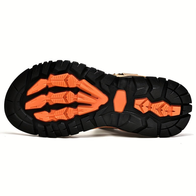 Men's Vintage Leather Slide Sandals Hook and loop Summer Walking Shoes