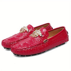 Men's Croc Print Slip On Loafers Metallic Decor Anti-skid Sole Shoes