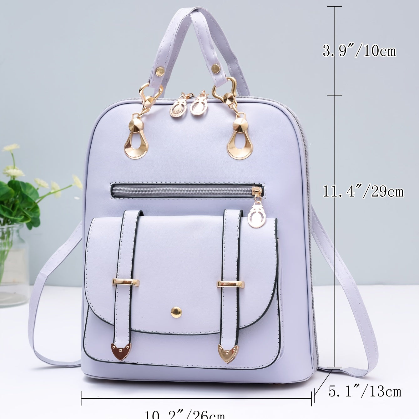 Zipper Around Backpack PU Leather Daypack Women's Convertible Shoulder Bag