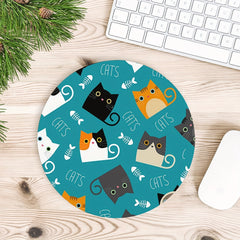 Cute Cartoon Cats Gaming Mouse Pad, Non-slip Round Mat for Office Computers