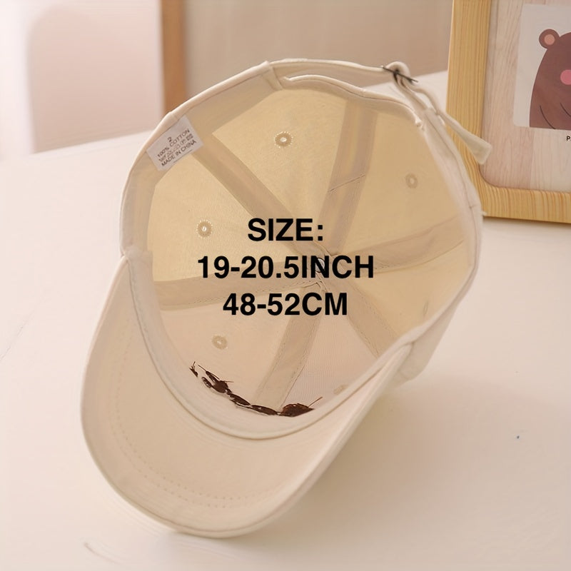 Kids Sunshade Baseball Cap w/ Bear Embroidery, Adjustable, Outdoor Activity
