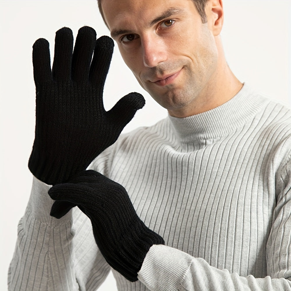 Double Layered Plush Knitted Touch Screen Gloves Winter Windproof
