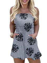 Floral Print Backless Romper Jumpsuit Tube Romper Women's Clothing