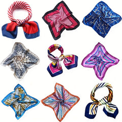 Classic Striped Square Scarf Neckerchief Silk Bandana Head Wrap