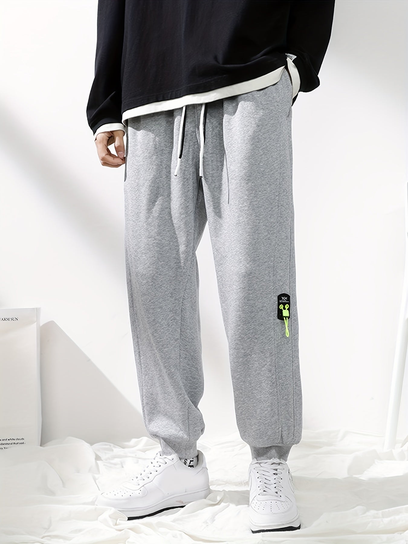 Solid Men's Sweatpants with Pockets Drawstring Active Pants