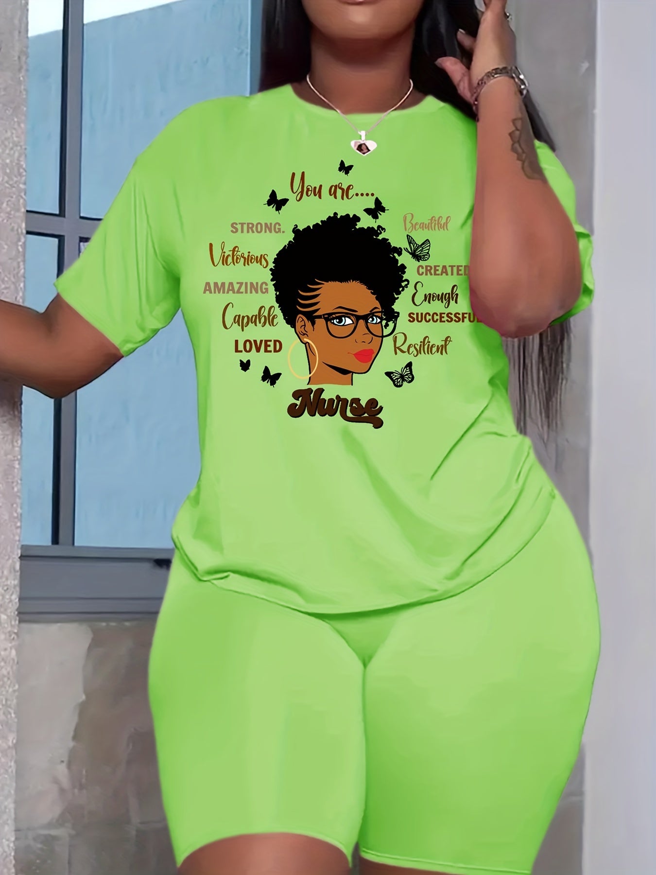 Women's Successful Two Piece Set Casual Short Sleeve T shirt & Biker Shorts