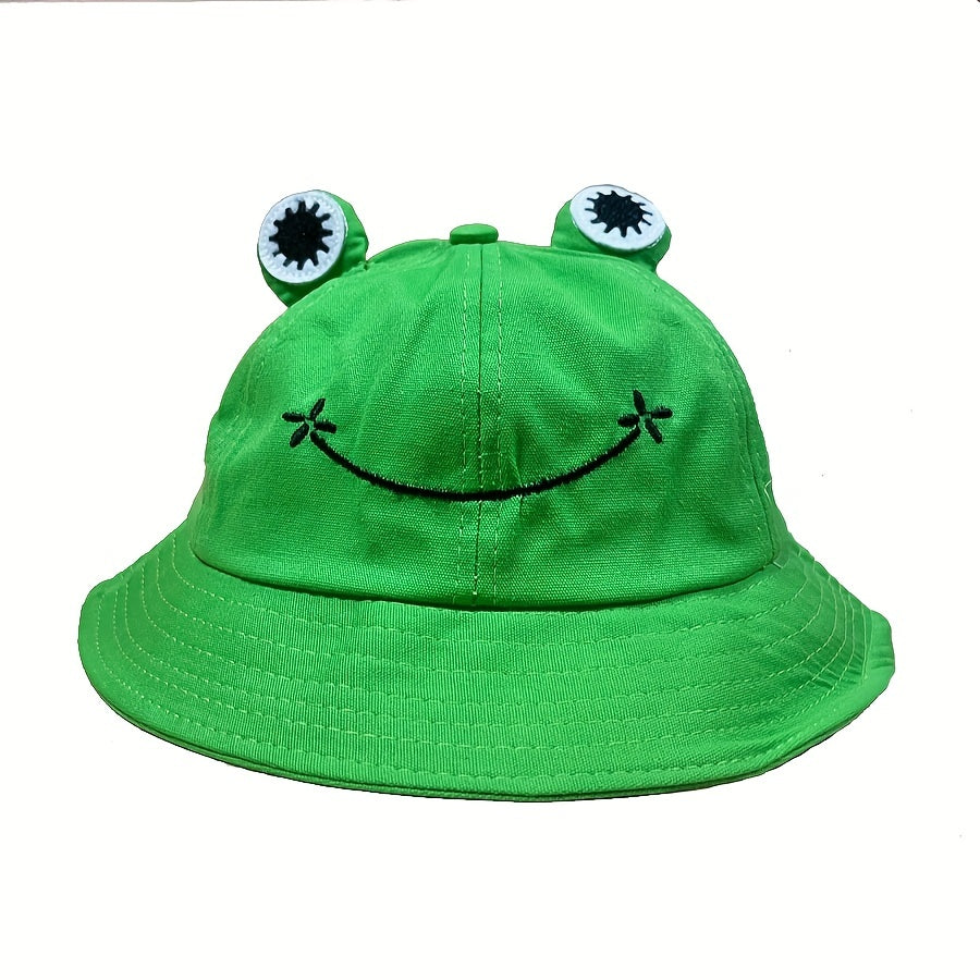 Frog Cartoon Bucket Hat Embroidery Solid Unisex Basin Hat Sunshade Travel Beach