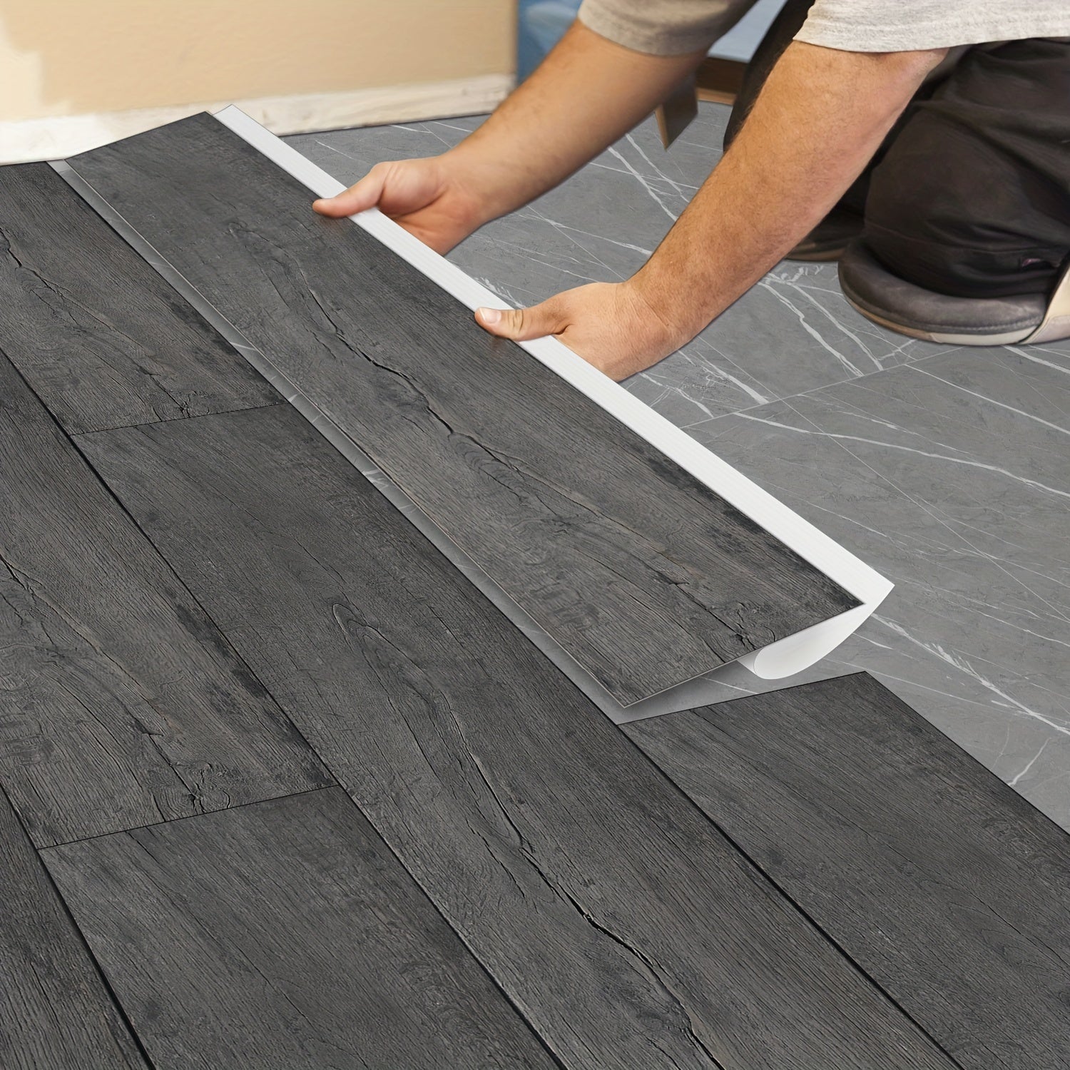 10pcs Grey Wood Peel and Stick Tiles - Waterproof for Bathrooms and Kitchens