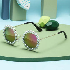 Round Frame Faux Pearl Sunglasses Vintage Shades Sunglasses