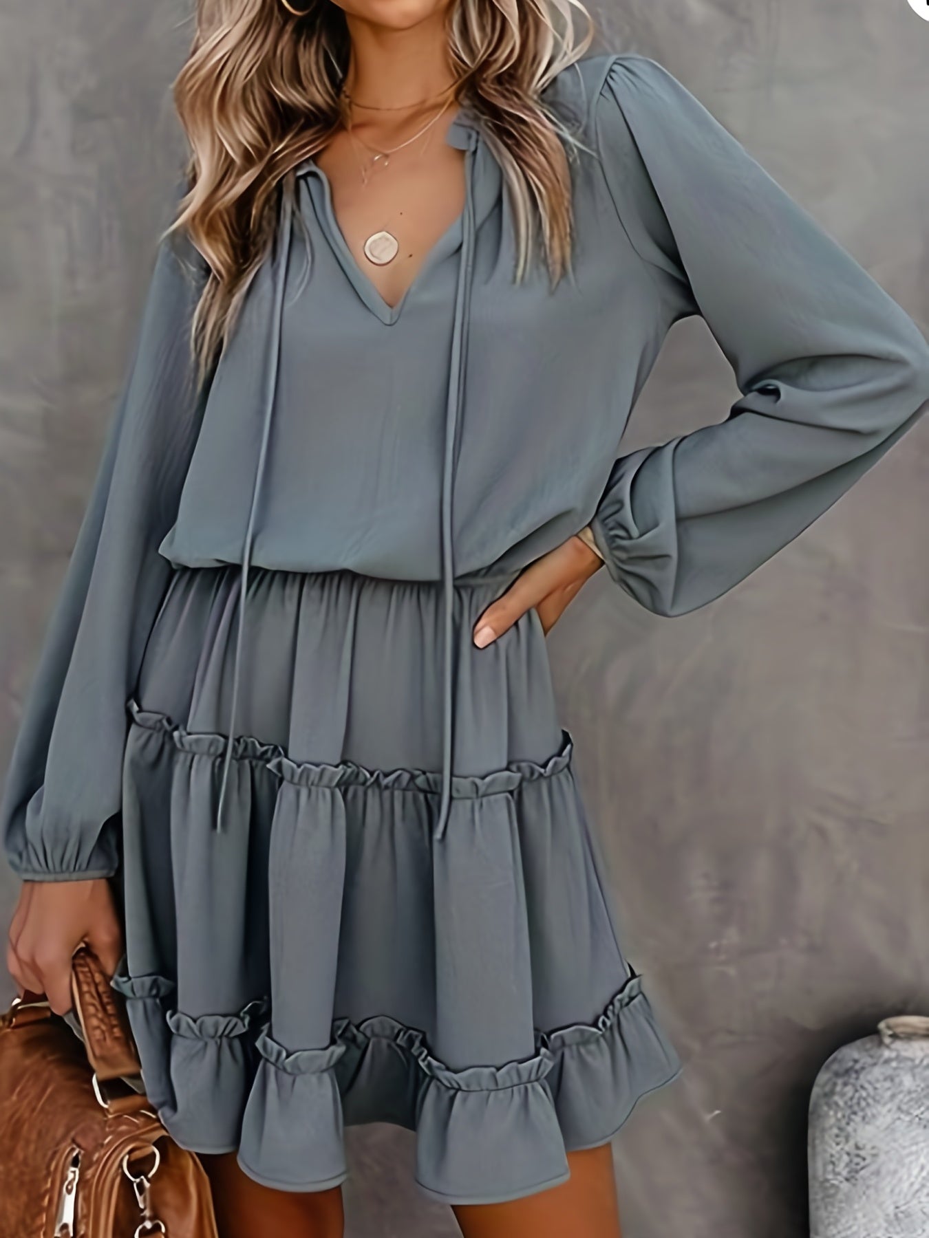  Solid Lantern Sleeve Mini Dress