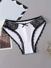 6pcs Bow Lace Bikini Panties Colorblock Intimates Lingerie Underwear