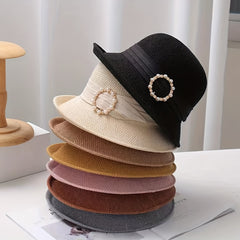 Ribbon Decor Bucket Hat Solid Sun Hat For Women