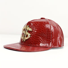Dollar Label Snapback Hat Crocodile Pattern PU Leather Baseball Cap