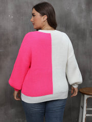  Colorblock Heart Print Round Neck Sweater