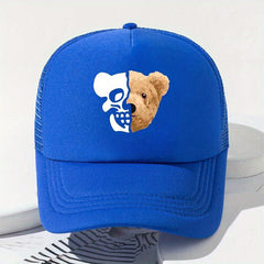 Skull Bear Print Trucker Hat Hip Hop Mesh Baseball Cap