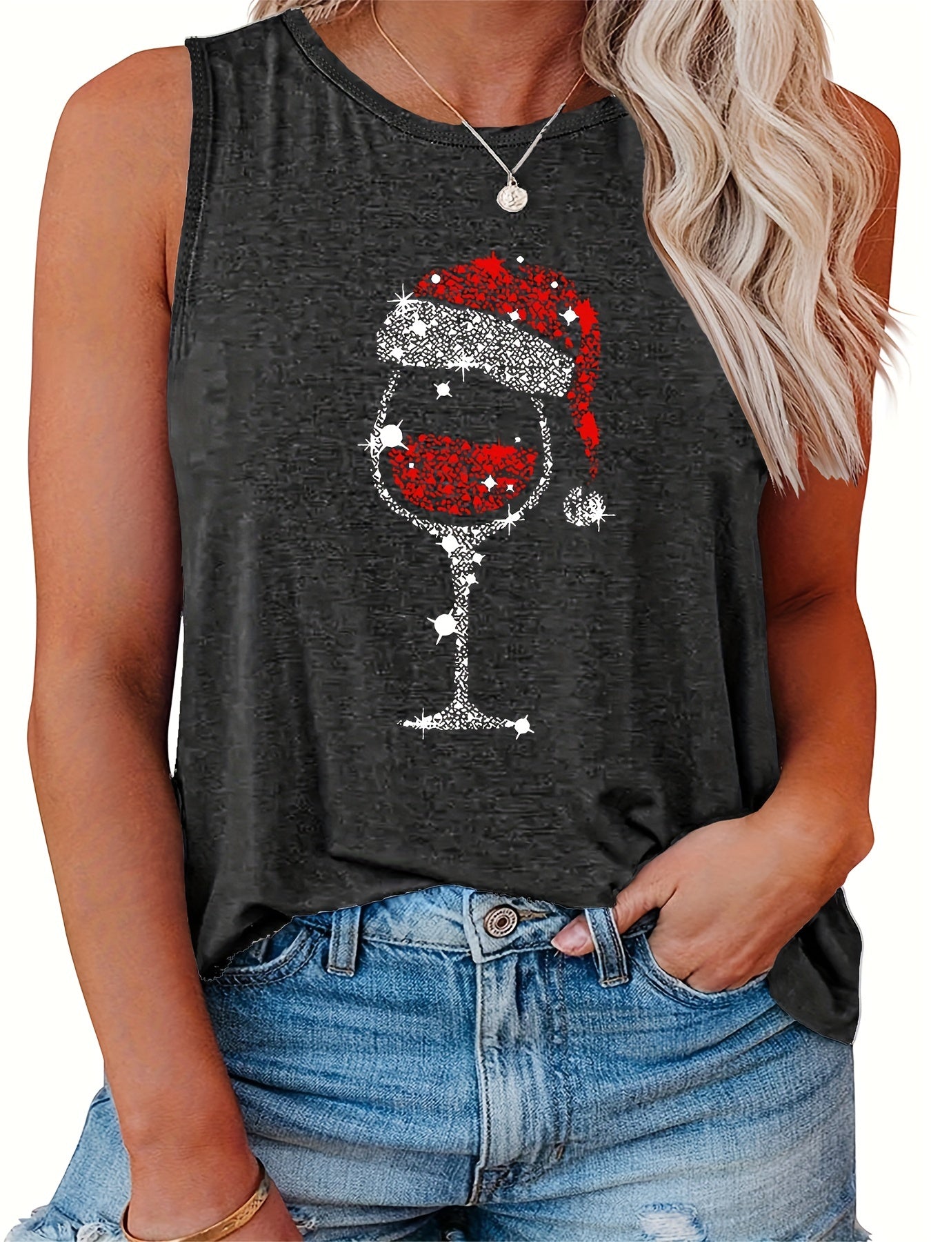  Red Wine Glass Santa Hat Christmas Tank Top