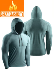 Men's Workout Hooded Shirt Active Mid Stretch Breathable Quick Dry Sports Shirt