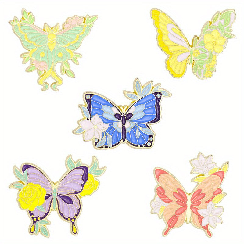 5pcs Butterfly Moth Animal Insect Brooch Pin Lapel Pins For Men