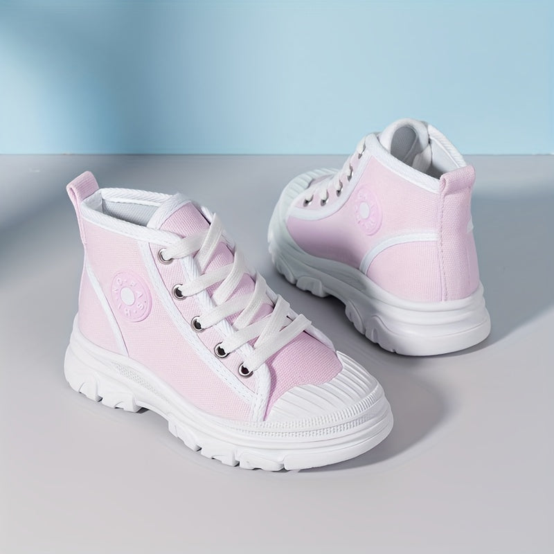 Girls High Top Canvas Sneakers Casual Anti skid Lace up Shoes