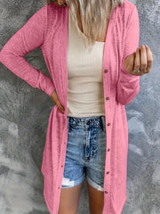  Solid Button Up Long Sleeve Cardigan