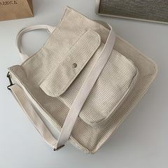 Corduroy Totes Bag For Women Solid Crossbody Bag Pocket Front Handbag For Travel