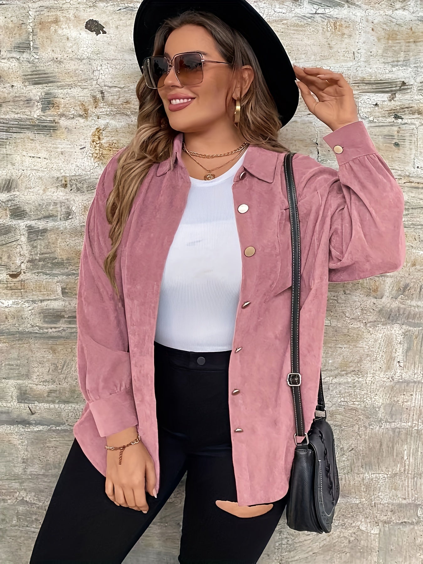  Solid Button Up Long Sleeve Blouse