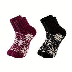 2 Pairs Floral Print Socks Comfy & Warm Mid Tube Women's Stockings