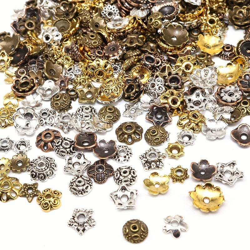 100pcs Antique Silver Bead Hats with Flower Bead Hats DIY Accessorie