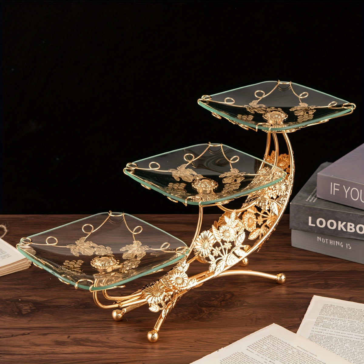 European Style Glass Snack Tray with Iron Craft Fruit Plate