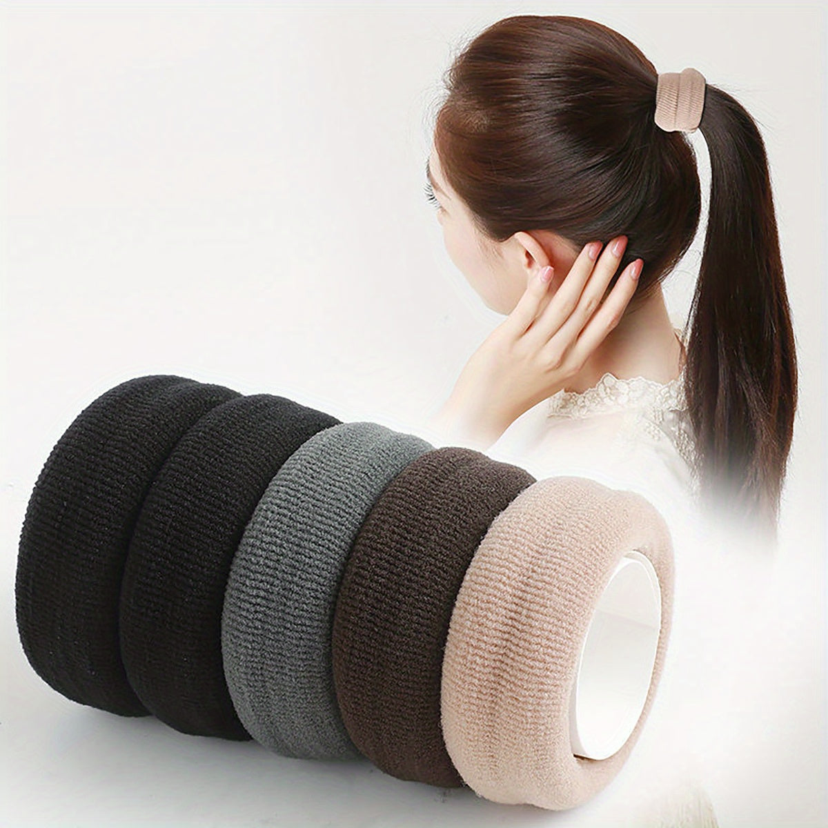 5pcs Seamless Rubber Band Style Solid Hair Tie Ponytail Hair Rope