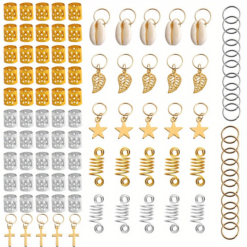 170pcs Hair Braid Dreadlock Beads Cuffs Clips Spiral Braid Hair Extension